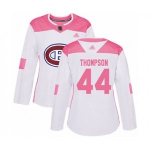 Women Montreal Canadiens #44 Nate Thompson Authentic White Pink Fashion Hockey Jersey