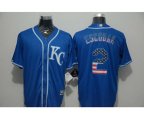 Kansas City Royals #2 Alcides Escobar Blue USA Flag Fashion Cool Base Jersey