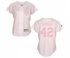 Women's New York Yankees #42 Mariano Rivera Replica White Pink Strip Baseball Jersey