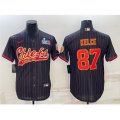 Kansas City Chiefs #87 Travis Kelce Black With Super Bowl LVII Patch Cool Base Stitched Baseball Jersey