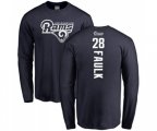 Los Angeles Rams #28 Marshall Faulk Navy Blue Backer Long Sleeve T-Shirt