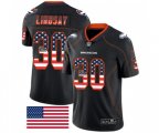 Denver Broncos #30 Phillip Lindsay Limited Black Rush USA Flag Football Jersey