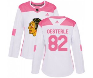 Women\'s Chicago Blackhawks #82 Jordan Oesterle Authentic White Pink Fashion NHL Jersey