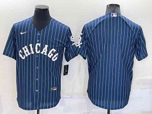 Chicago Cubs Blank Navy Blue Pinstripe Stitched MLB Cool Base Nike Jersey