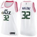 Women's Utah Jazz #32 Karl Malone Swingman White Pink Fashion NBA Jersey
