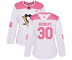 Women Adidas Pittsburgh Penguins #30 Matt Murray Authentic White Pink Fashion NHL Jersey