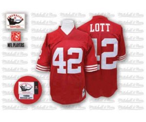 San Francisco 49ers #42 Ronnie Lott Authentic Red Team Color Throwback Football Jersey