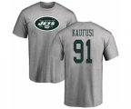 New York Jets #91 Bronson Kaufusi Ash Name & Number Logo T-Shirt