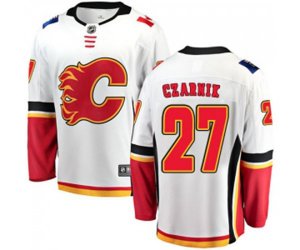 Calgary Flames #27 Austin Czarnik Authentic White Away Fanatics Branded Breakaway Hockey Jersey