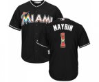 Miami Marlins #1 Cameron Maybin Authentic Black Team Logo Fashion Cool Base Baseball Jersey