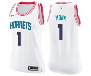Women\'s Charlotte Hornets #1 Malik Monk Swingman White Pink Fashion Basketball Jersey