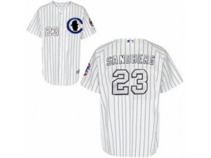 Chicago Cubs #23 Ryne Sandberg Authentic White Sliver NO.-3 Patch MLB Jersey