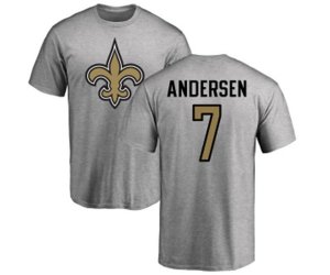 New Orleans Saints #7 Morten Andersen Ash Name & Number Logo T-Shirt