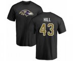 Baltimore Ravens #43 Justice Hill Black Name & Number Logo T-Shirt