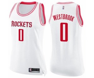 Women\'s Houston Rockets #0 Russell Westbrook Swingman White Pink Fashion Basketball Jersey