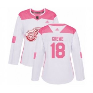 Women\'s Detroit Red Wings #18 Albin Grewe Authentic White Pink Fashion Hockey Jersey
