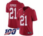 New York Giants #21 Jabrill Peppers Red Limited Red Inverted Legend 100th Season Football Jersey