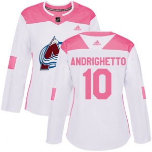 Women\'s Colorado Avalanche #10 Sven Andrighetto Authentic White Pink Fashion NHL Jersey