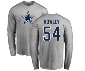 Dallas Cowboys #54 Chuck Howley Ash Name & Number Logo Long Sleeve T-Shirt