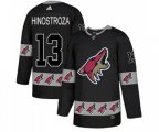 Arizona Coyotes #13 Vinnie Hinostroza Authentic Black Team Logo Fashion Hockey Jersey