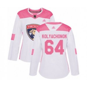 Women\'s Florida Panthers #64 Vladislav Kolyachonok Authentic White Pink Fashion Hockey Jersey