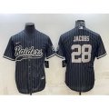Las Vegas Raiders #28 Josh Jacobs Black With Patch Cool Base Stitched Baseball Jersey