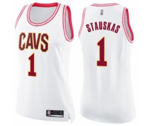 Women\'s Cleveland Cavaliers #1 Nik Stauskas Swingman White Pink Fashion Basketball Jersey