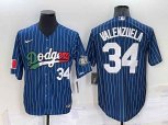 Los Angeles Dodgers #34 Fernando Valenzuela Number Navy Blue Pinstripe Mexico 2020 World Series Cool Base Nike Jersey