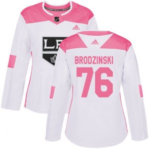 Women\'s Los Angeles Kings #76 Jonny Brodzinski Authentic White Pink Fashion NHL Jersey