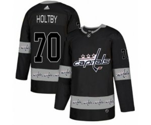 Washington Capitals #70 Braden Holtby Authentic Black Team Logo Fashion NHL Jersey