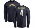 Los Angeles Chargers #4 Michael Badgley Navy Blue Name & Number Logo Long Sleeve T-Shirt