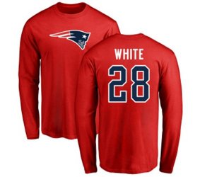 New England Patriots #28 James White Red Name & Number Logo Long Sleeve T-Shirt