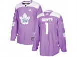 Toronto Maple Leafs #1 Johnny Bower Purple Authentic Fights Cancer Stitched NHL Jersey