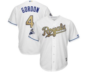 Kansas City Royals #4 Alex Gordon Authentic White 2015 World Series Champions Gold Program Cool Base Baseball Jersey