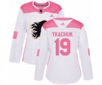 Women Calgary Flames #19 Matthew Tkachuk Authentic White Pink Fashion Hockey Jersey