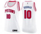 Women's Detroit Pistons #10 Dennis Rodman Swingman White Pink Fashion Basketball Jersey