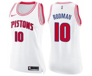 Women\'s Detroit Pistons #10 Dennis Rodman Swingman White Pink Fashion Basketball Jersey