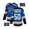 St. Louis Blues #50 Jordan Binnington Authentic Royal Blue Fashion Gold Hockey Jersey