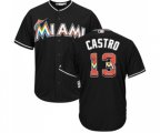 Miami Marlins #13 Starlin Castro Authentic Black Team Logo Fashion Cool Base Baseball Jersey