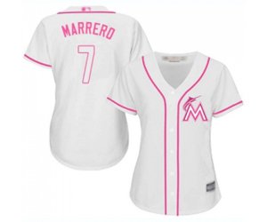 Women\'s Miami Marlins #7 Deven Marrero Replica White Fashion Cool Base Baseball Jersey