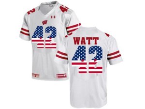 2016 US Flag Fashion-2016 Men\'s UA Wisconsin Badgers T.J Watt #42 College Football Jersey - White