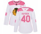 Women's Chicago Blackhawks #40 John Hayden Authentic White Pink Fashion NHL Jersey