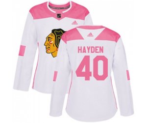 Women\'s Chicago Blackhawks #40 John Hayden Authentic White Pink Fashion NHL Jersey