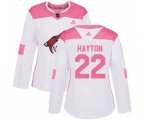 Women Arizona Coyotes #22 Barrett Hayton Authentic White Pink Fashion Hockey Jersey