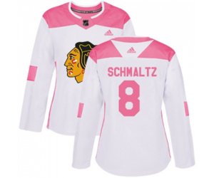 Women\'s Chicago Blackhawks #8 Nick Schmaltz Authentic White Pink Fashion NHL Jersey