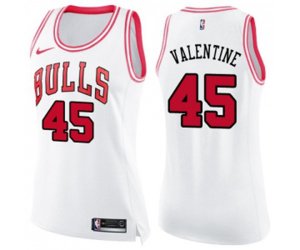 Women\'s Chicago Bulls #45 Denzel Valentine Swingman White Pink Fashion Basketball Jersey