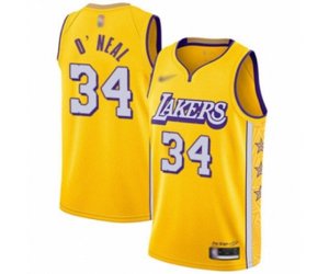 Los Angeles Lakers #34 Shaquille O\'Neal Swingman Gold 2019-20 City Edition Basketball Jersey