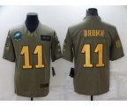 Philadelphia Eagles #11 A. J. Brown Olive Gold Salute To Service Limited Stitched Jersey
