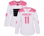 Women Adidas Philadelphia Flyers #11 Travis Konecny Authentic White Pink Fashion NHL Jersey