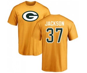 Green Bay Packers #37 Josh Jackson Gold Name & Number Logo T-Shirt